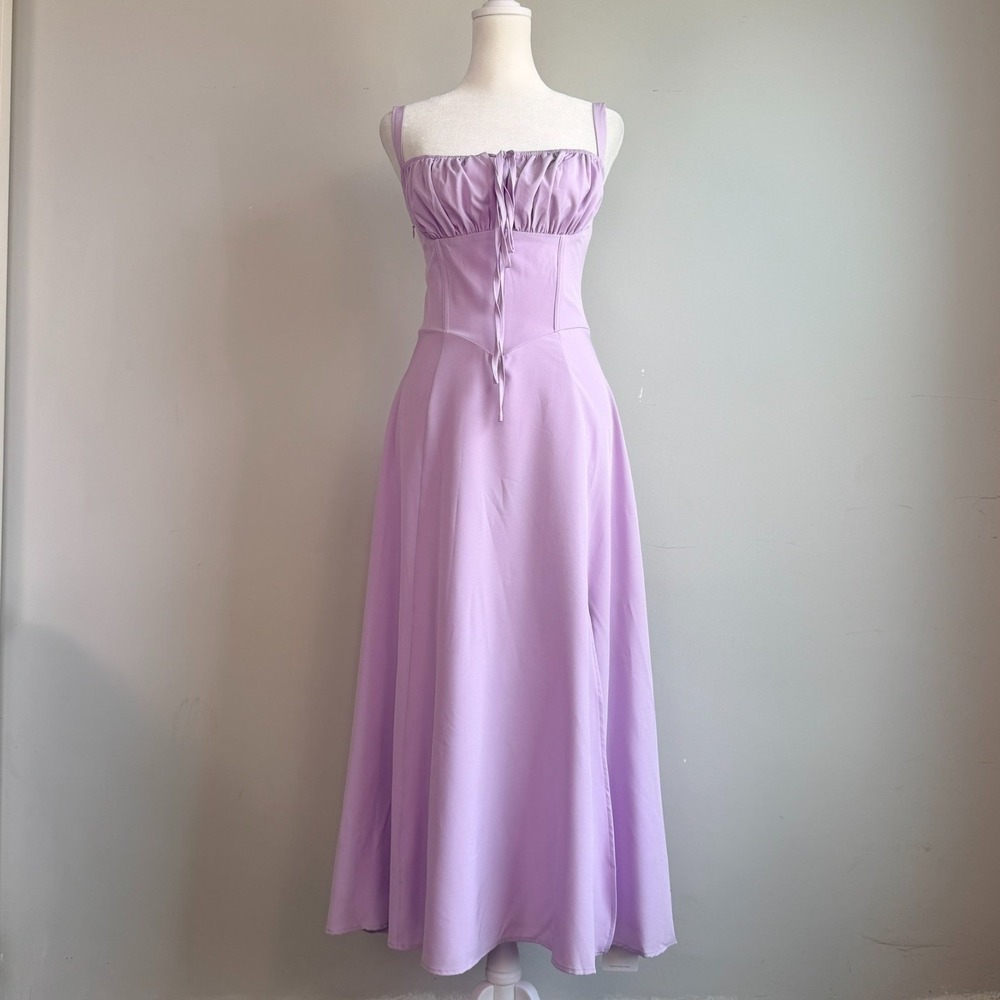 Milkmaid Corset Midi Dress Medium Cottagecore Side Slit Coquette Romantic Basque